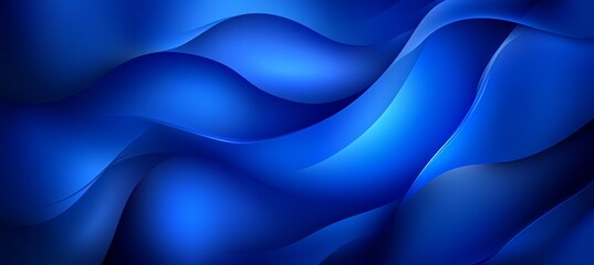 Poster - Flowing Abstract, Smooth Waves, Bright Blue on Dark Blue Background, Elegant Design Element