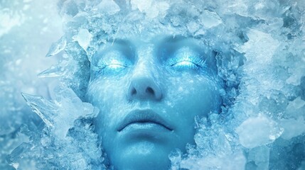 Aufkleber - Surreal portrait blending face and ice in a dreamlike frozen landscape under an ethereal light