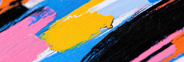Poster - Abstract Painting with Pink, Yellow, Blue, and Black Paint