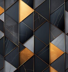 Poster - A visually striking geometric pattern featuring an elegant combination of black, gray, and golden triangles. Ideal for backgrounds, wallpapers, or modern design projects.