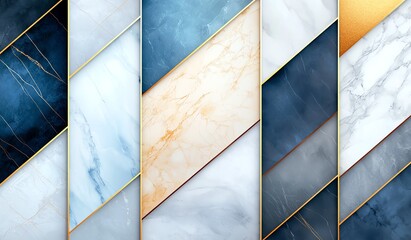Poster - A visually striking collection of abstract marble patterns featuring a blend of cool blues, warm whites, and hints of gold