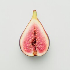 Poster - Cut ripe fig showing vibrant pink flesh and tiny seeds against a light background in a minimalist setting