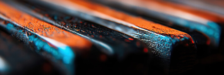 Wall Mural - Macro Photograph of Parallel Textured Objects with Orange and Teal Coloration