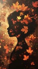 Poster - Child emits a gentle glow surrounded by autumn leaves in a tranquil setting
