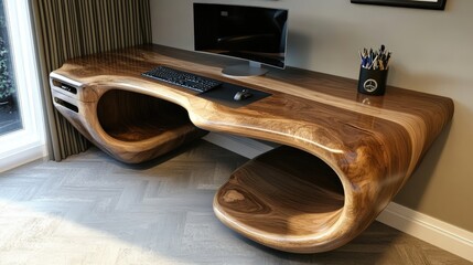 Poster - Modern office desk with a marketing analytics report, target audience research, and growth strategy.