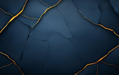 Poster - Abstract background featuring a cracked surface with a dark blue and gold color palette, ideal for use in design projects, wallpapers, or digital art applications.