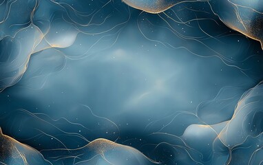Poster - Abstract blue background with smooth waves and golden accents. Ideal for artistic designs, presentations, and creative projects, conveying a modern aesthetic and depth.
