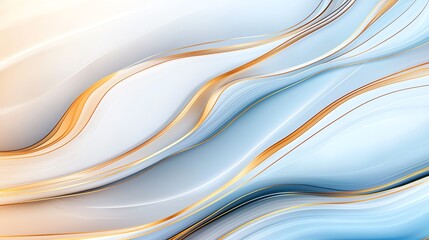 Poster - An abstract background featuring flowing lines in soft blue and warm gold hues. The fluid shapes create a sense of calm and elegance, perfect for modern design projects.