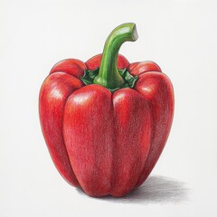 Poster - Detailed drawing of a red bell pepper with its stem intact showcasing vibrant color and texture