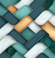 Poster - An abstract composition of interwoven shapes in teal, green, and gold colors, creating a modern and elegant pattern suitable for backgrounds or graphic design projects.