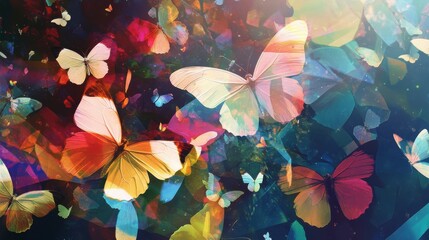 Poster - Exploring the vibrant world of colorful butterflies in a dazzling double exposure artwork