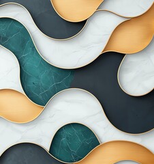 Poster - An abstract design featuring smooth, flowing shapes in teal, white, and gold tones. Perfect for backgrounds or artistic projects, conveying elegance and modernity.
