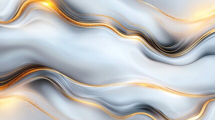 Poster - An abstract design featuring flowing waves with a blend of silver and gold hues, creating a mesmerizing visual effect perfect for backgrounds or artistic projects.