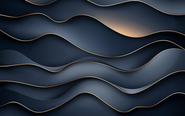 Poster - An abstract digital artwork featuring smooth, flowing waves in dark tones, enhanced with subtle golden lines. Ideal for backgrounds, websites, or modern design projects.