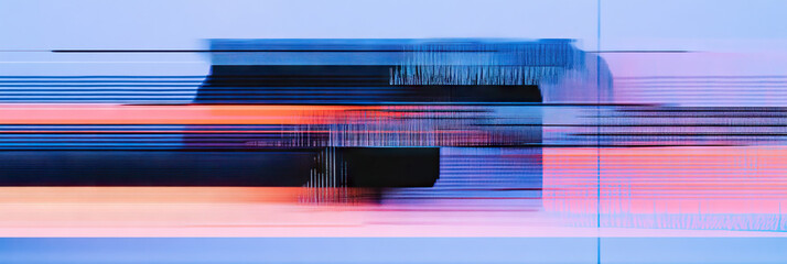 Poster - Abstract Composition of Horizontal Color Bands with Digital Distortion