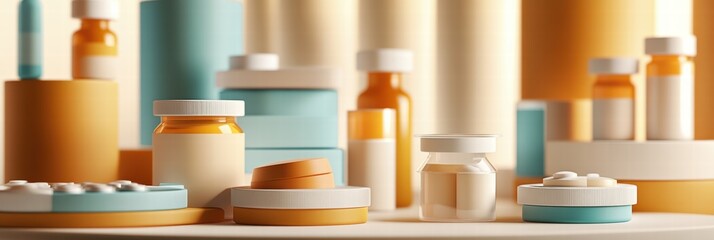 Poster - Creative graphic layouts for pharmaceutical advertising featuring colorful packaging designs