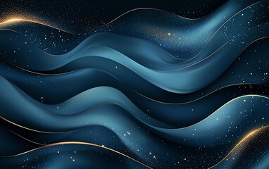 Poster - An abstract wave pattern in deep blue tones, enhanced with a shimmering texture and starry highlights. Perfect for backgrounds, digital art, or creative design projects.