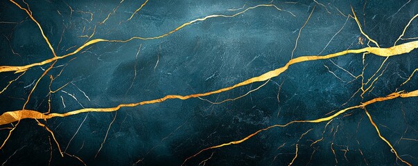 Poster - An elegant abstract background featuring a rich blend of dark blue hues and striking golden veins