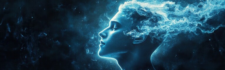 Poster - Mystical profile of a man filled with ethereal elements against a dark backdrop