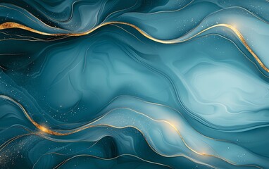 Poster - An elegant abstract design featuring flowing waves in shades of teal and gold, perfect for backgrounds, digital art, and creative projects that aim for a soothing aesthetic.