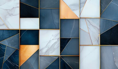 Poster - An elegant abstract pattern featuring a mosaic of colored marbles, showcasing a blend of blue, gray, gold, and white tones. Perfect for modern interior design projects.