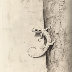 Poster - Gecko climbing gracefully on a textured wall with its tail elegantly curled