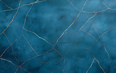 Poster - An elegant blue texture with intricate golden lines, perfect for backgrounds or artistic projects. This abstract design adds a touch of sophistication to any visual presentation.