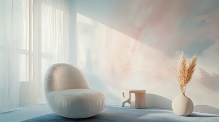Poster - Dreamy abstract design in pastel blues creates a serene atmosphere in a cozy living space