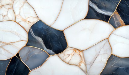 Poster - An intricate abstract design featuring white and black marble patterns intertwined with delicate golden lines, creating a visually striking and elegant backdrop for various project