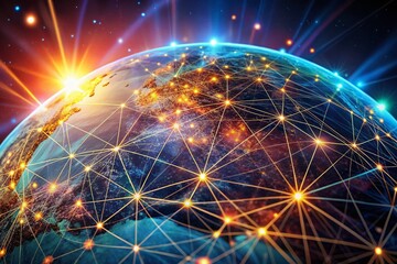 Aufkleber - Global Communication Network: Connected World, Digital Technology, International Business