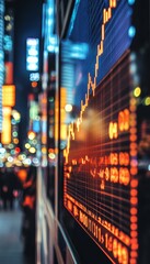 Poster - Financial Data Screen Displaying Stock Market Data, Chart, City Lights, Bokeh Effect