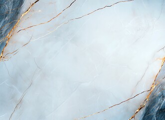 Poster - Elegant marble texture featuring a soft blue background with sleek golden veins, perfect for backgrounds, wallpapers, and artistic designs.