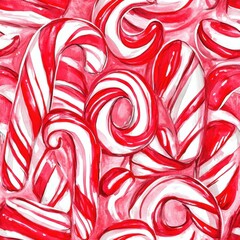 Poster - Bright and playful doodle cartoon drawings featuring red and white candy canes in a vibrant watercolor style