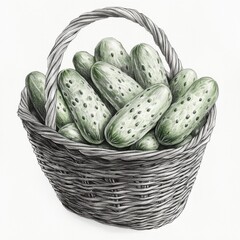Aufkleber - Fresh cucumbers piled in a woven basket showcasing the beauty of farm produce in a rustic setting