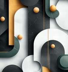 Poster - This abstract graphic design features geometric shapes and a harmonious color palette of green, white, and gold. Perfect for backgrounds, presentations, and modern art projects.
