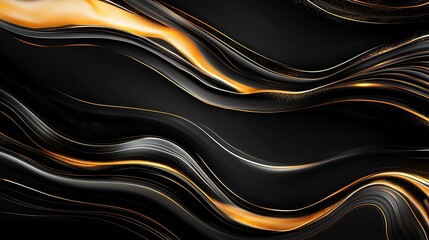 Poster - This abstract image features elegant flowing shapes in black and gold tones, perfect for backgrounds, digital art, and modern design projects.