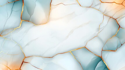 Poster - This abstract image features cracked textures with a blend of soft blue and warm orange hues. Ideal for backgrounds, design projects, and artistic inspirations.