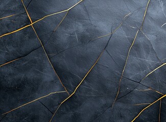 Poster - This image features a close-up of a textured surface with dark tones and striking golden cracks, ideal for use in backgrounds, designs, and various graphic projects.