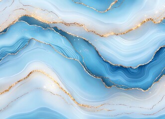 Poster - This image features an abstract design with flowing waves of blue and white, accented with golden lines. Perfect for backgrounds or digital projects that seek elegance.