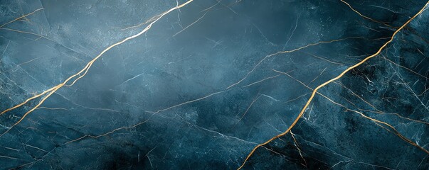 Poster - This image showcases a beautiful abstract marble texture featuring deep blue hues and elegant golden veining, perfect for backgrounds, wallpapers, and design projects.