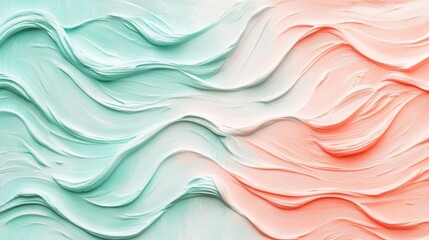 Aufkleber - Soft pencil strokes create flowing waves in pastel mint and peach on textured canvas