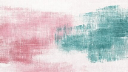 Poster - Soft white canvas featuring delicate strokes of pink and green paint arranged artfully creating a tranquil visual experience