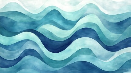 Poster - Soft pencil strokes create a flowing gradient with gentle waves in shades of blue and green for an oceanic feel