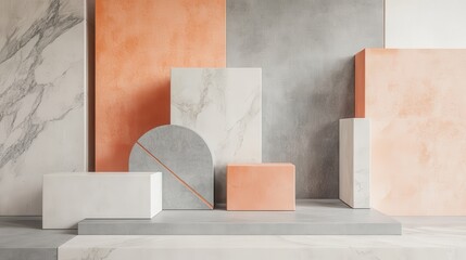 Aufkleber - Soft pastel peach and gray blocks creating a harmonious blend in a minimalist interior display