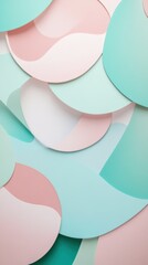 Poster - Overlapping geometric shapes create a serene composition in pastel hues of blue, pink, and mint green for modern home decor