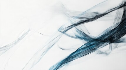Poster - Elegant minimalist white canvas with delicate blue and black brush strokes creates a serene artistic expression