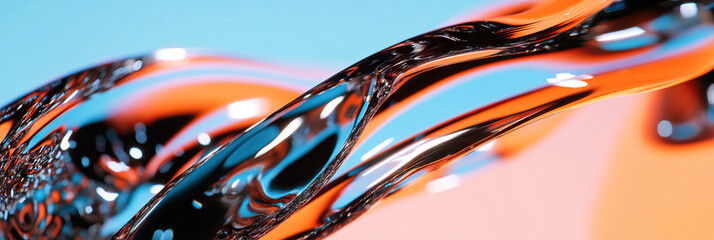 Wall Mural - Abstract Image of Flowing Translucent Liquid with Orange and Blue Background