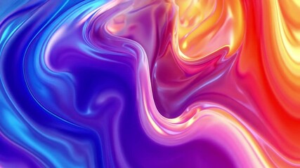 Poster - Bright iridescent waves undulate with fluidity, showcasing gradients from deep purple to vivid red and orange