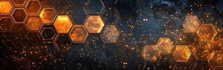 Leinwandbilder - Geometric abstract background featuring hexagonal patterns and vibrant textures in contrasting colors