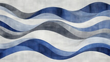 Poster - Elegant pencil strokes form flowing waves in shades of blue and gray across a textured background
